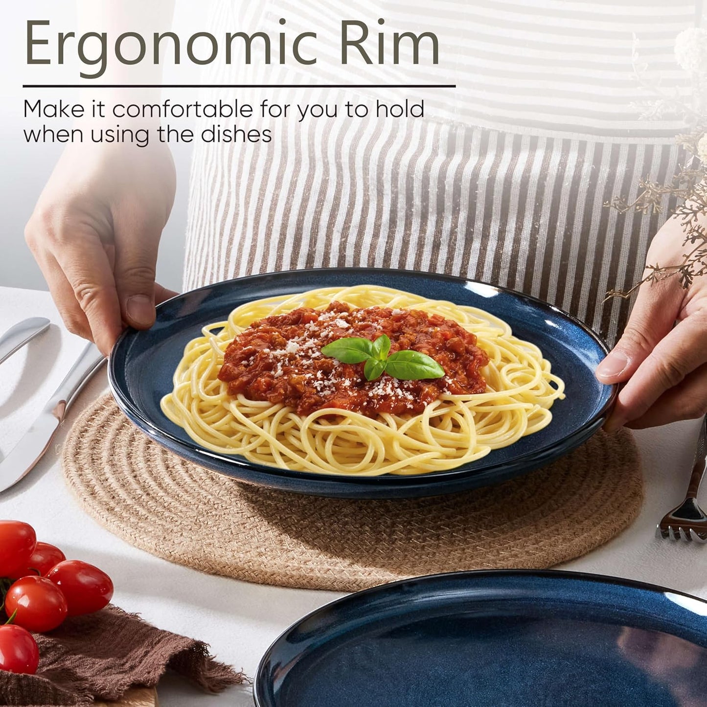 Herogo 6-Piece Stoneware Dinner Plates Set, 10.43" Ceramic Round Plate Set, Double Reactive Glaze Large Dinnerware Plates for Kitchen, Microwave, Oven and Dishwasher Safe, Starry Blue