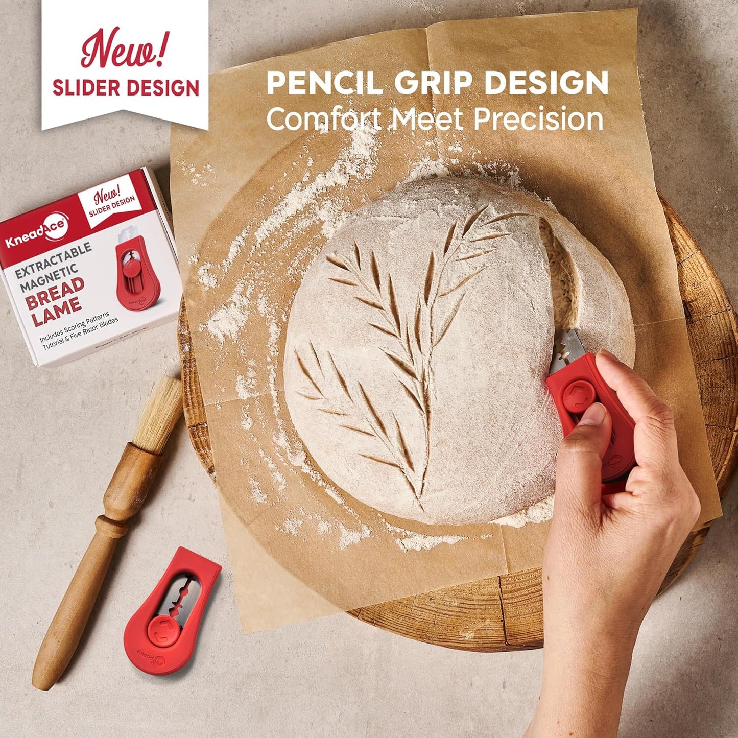 Upgraded Extractable & Magnetic Bread Lame Dough Scoring Tool - Professional Sourdough scoring tool for Sourdough Bread baking & Bread Making Tools - Scoring Patterns booklet & 5 Razor Blades