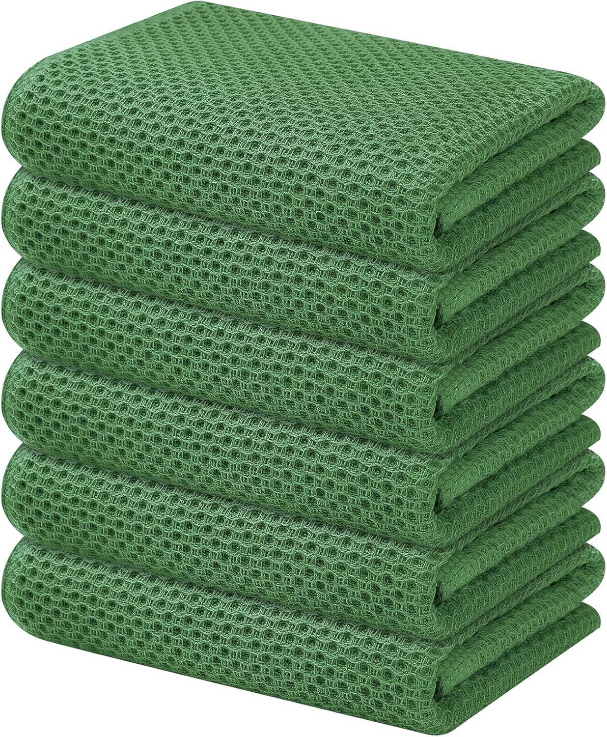 Kitinjoy 100% Cotton Waffle Weave Kitchen Towels, 6-Pack Super Soft and Absorbent Dish Towels for Drying Dishes, Kitchen Hand Towels, 13 in x 28 in, Grass Green