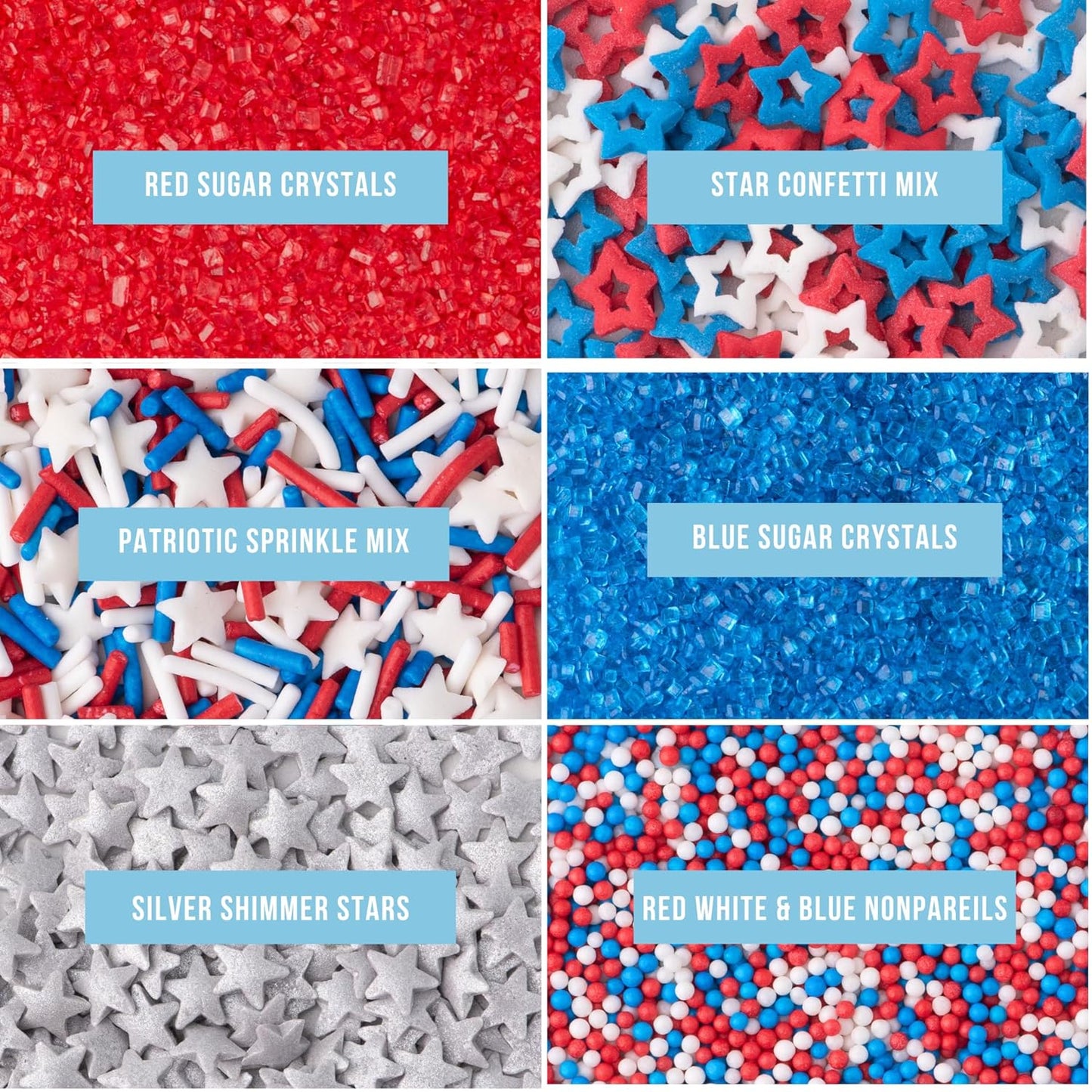 Sweets Indeed Sprinkles 6 Cell Edible Sprinkle Mix Jimmies Perfect for Cake Decorations Baking Ice Cream Cookies Cupcake Topper (Patriotic)