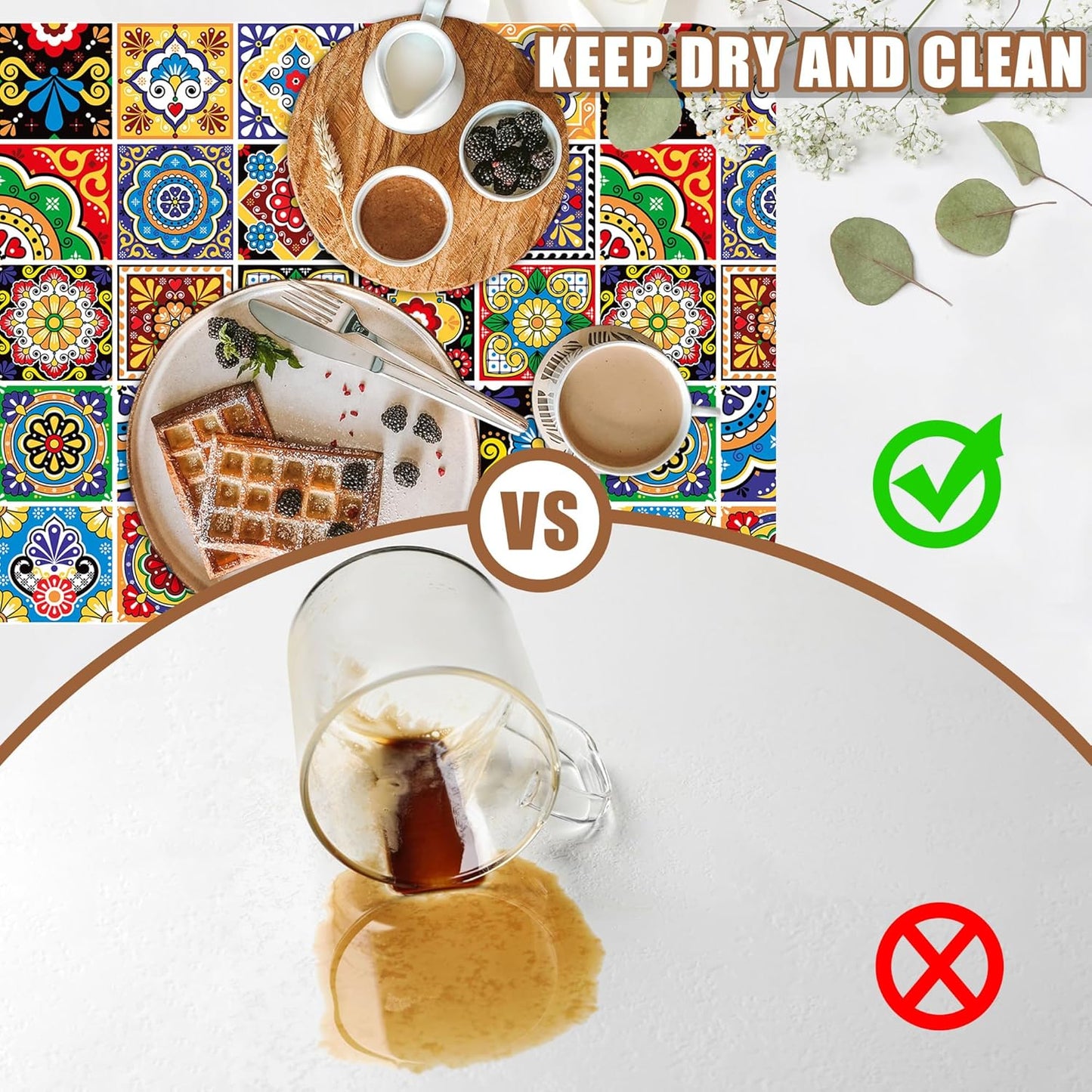 Talavera Mexican Tiles Dish Drying Mat for Kitchen Counter Bar Mat Hide Stain Absorbent Rubber Backed Coffee Mat Maker Espresso Machine Bar Accessories 11.8 x 19.7 Inch