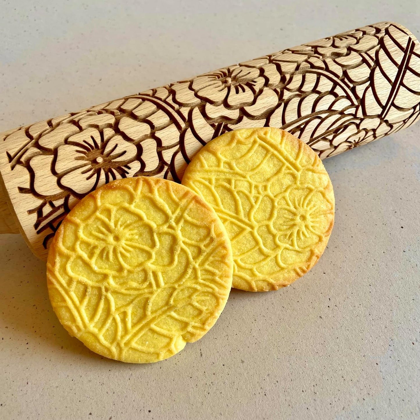 DOILY Embossing Rolling Pin with Flowers Pattern. Dough and Clay Roller for Embossed Cookies and Pottery. Cookie and Ceramic Stamp. Backing Gifts for Women by Algis Crafts