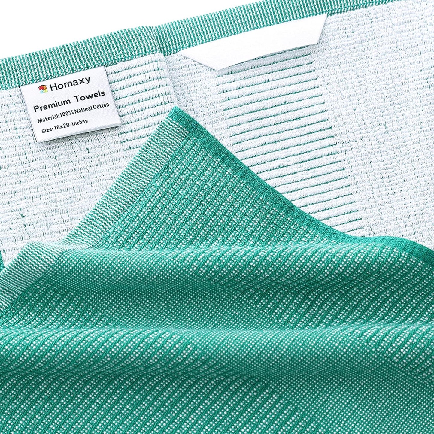 Homaxy Premium Kitchen Towels(18”x 28”, 6 Pack), Large Cotton Kitchen Hand Towels, Flat and Terry Dish Towels, 380 GSM Highly Absorbent Tea Towel Set with Hanging Loop, Green