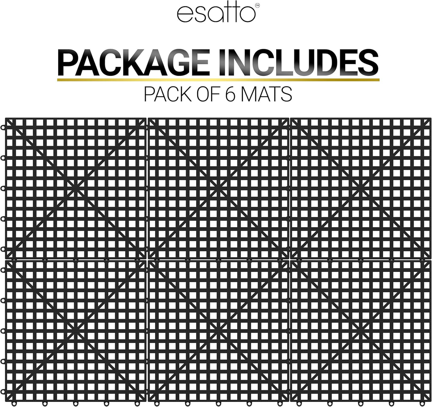 Esatto 6 Pack Interlocking Shelf Mats 12″, Black – for Spills, Clean Bars, Stain Protection, and an Anti-Slip Surface