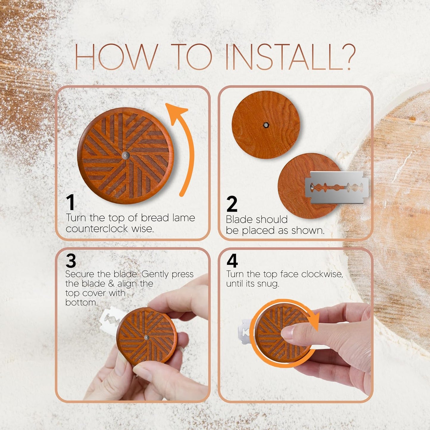 RICCLE UFO Wooden Bread Lame Slashing Tool, Dough Scoring Knife with 15 Razor Blades and Storage Cover (Rose Wood)