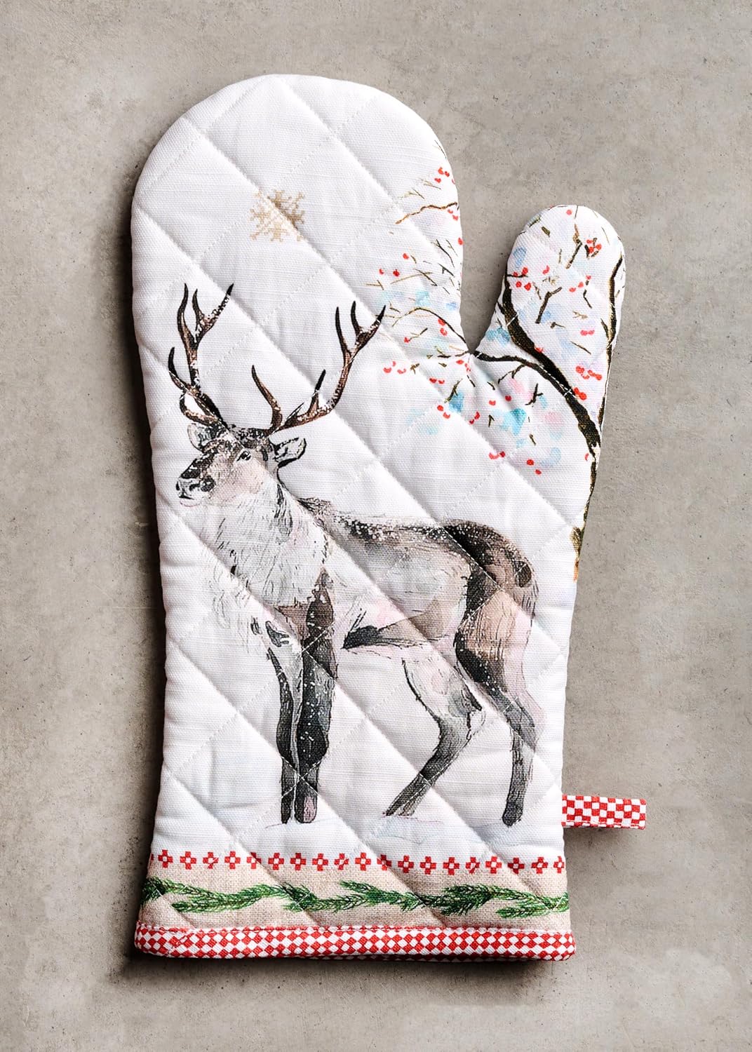 Maison d' Hermine 100% Cotton Oven Mitt & Pot Holder Set (7.5"x13" & 8"x8") Heat Resistant BBQ Cooking Gloves with Loop, Baking, Grilling, Kitchen, Handling Hot Pans (Rural Christmas)
