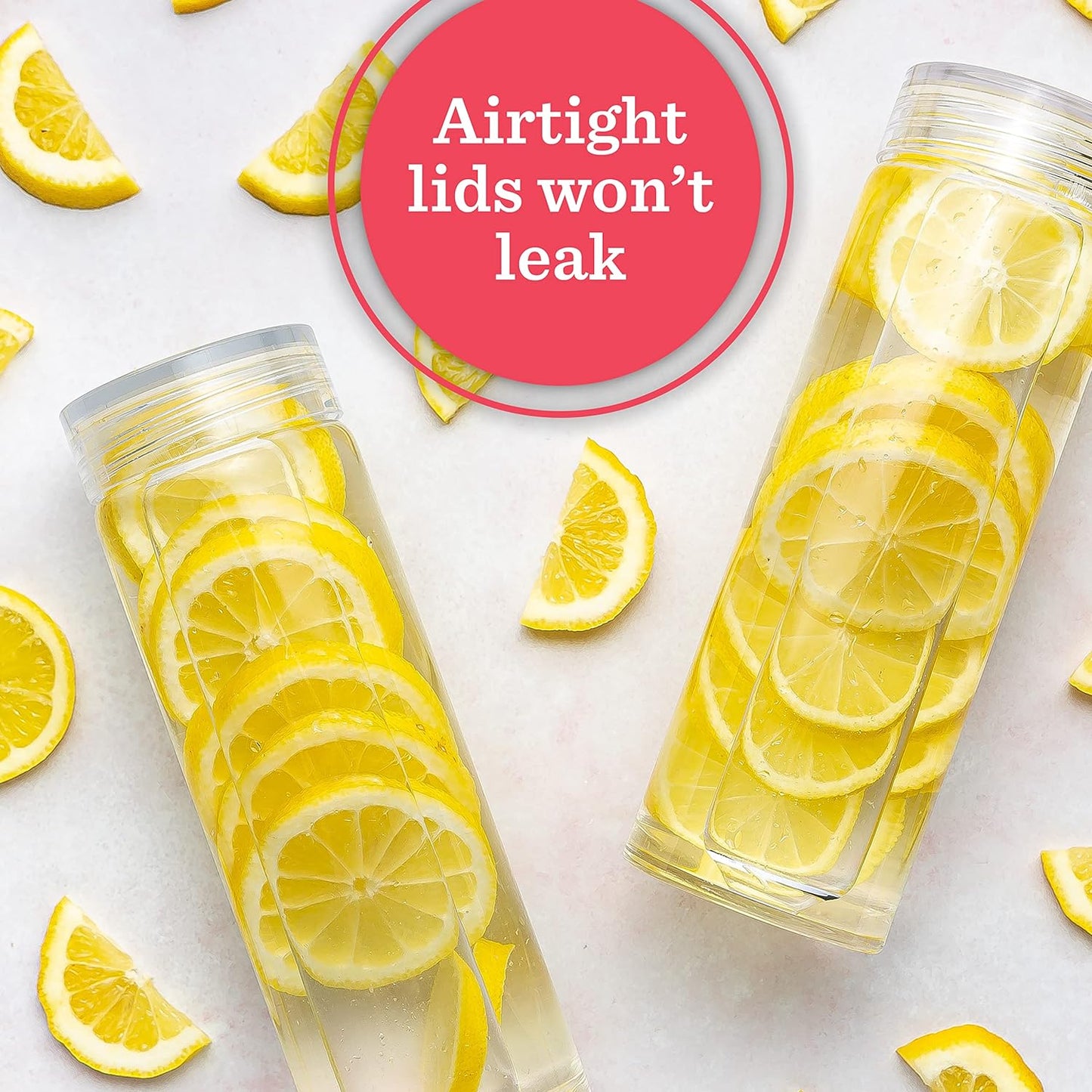 Glass Water Bottles - 4 Pack Wide Mouth Juice Bottles with Clear Lids for Juicing, Smoothies, Fruit Water, Teas, Beverage Storage - 16oz, Leakproof, Reusable, Borosilicate