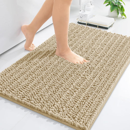 Arotive Luxury Chenille Bathroom Rug Mat, Extra Soft Thick Absorbent Shaggy Bath Rugs, Non-Slip Machine Wash Dry, Plush Bath Mats for Bathroom, Shower and Tub, 24x16, Beige