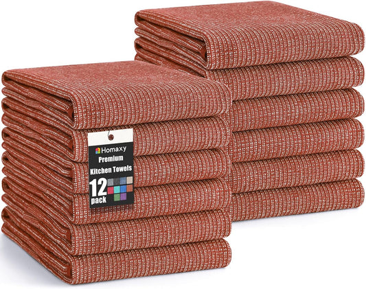 Homaxy Premium Kitchen Towels(18”x 28”, 12 Pack), Large Cotton Kitchen Hand Towels, Flat and Terry Dish Towels, 380 GSM Highly Absorbent Tea Towel Set with Hanging Loop, Rust
