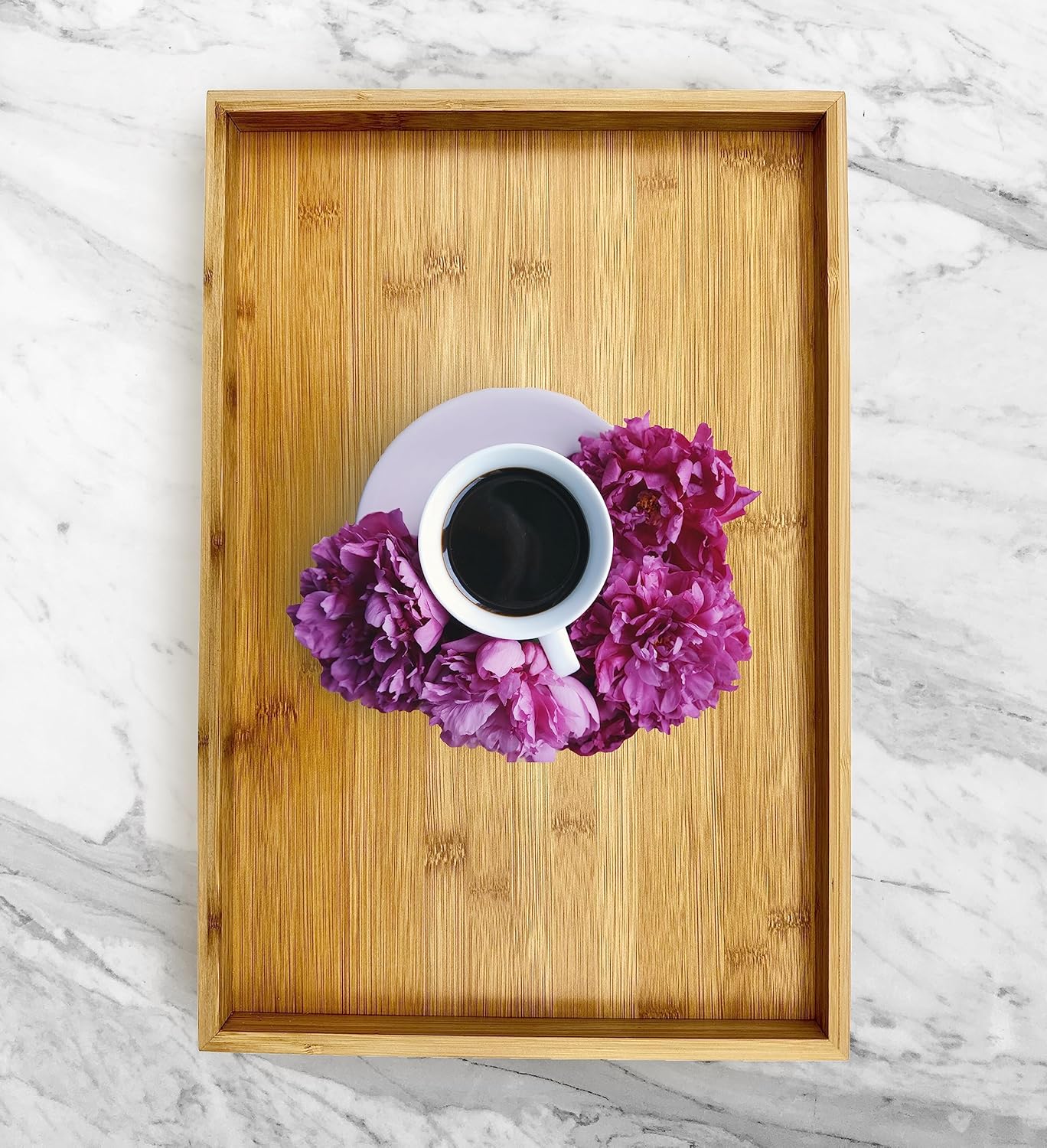 Bam & Boo (2-Pack) Natural Bamboo Rectangle Serving & Vanity Tray - for Kitchen, Bathroom, Countertop, Coffee Table (17.75" x 11.8" x 1.2")