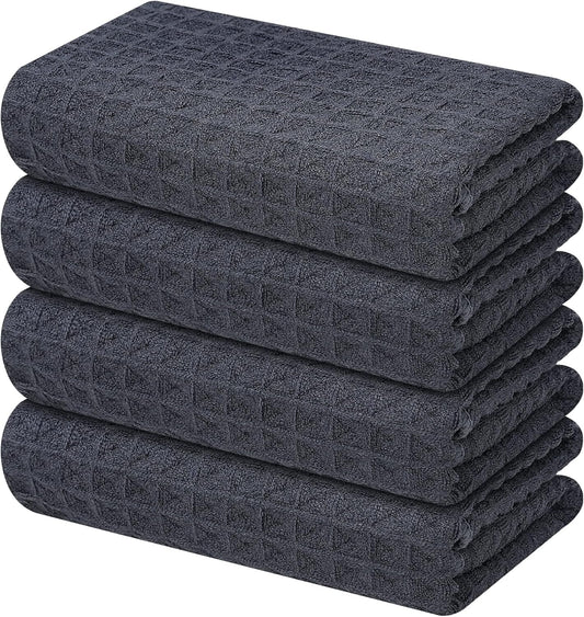 Homaxy Microfiber Waffle Weave Kitchen Towels, 16 x 28 Inch Ultra Absorbent and Solid Color Dish Towels, 4 Pack, Dark Grey