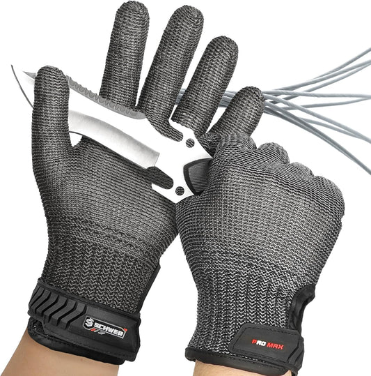 Schwer Ultimate Cut Resistant Gloves Beyond ANSI A9, Reinforced Stainless Steel Glove, Food Grade Mesh Metal Gloves for Butcher Meat Cutting, Oyster Shucking, Mandoline, Non-PFAS, PR1708 (XL, 2 PCS)