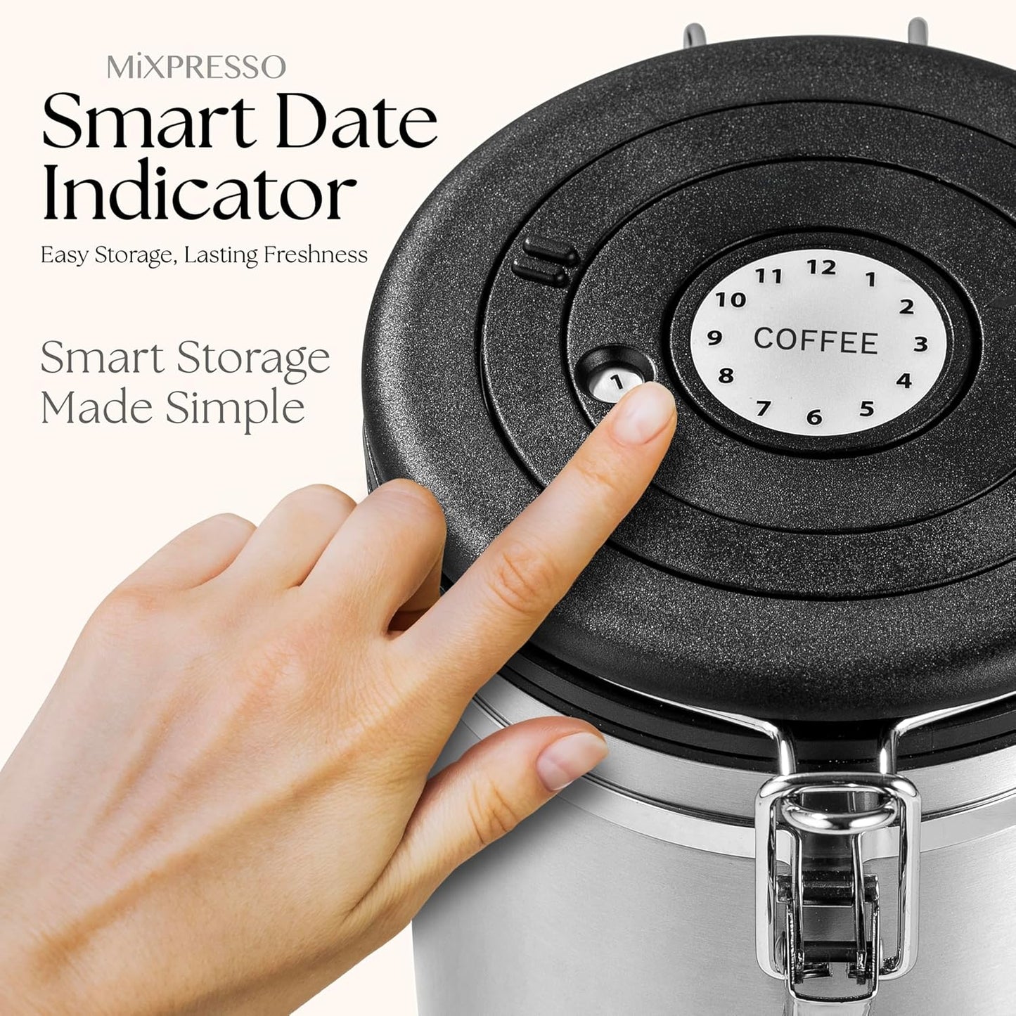 Mixpresso 16 Oz Coffee Canister with Window, Stainless Steel Airtight Coffee Container & scoop, Jar Tea Storage with Date Tracker, Vacuum Sealed Espresso Airtight Canister, Sugar Container