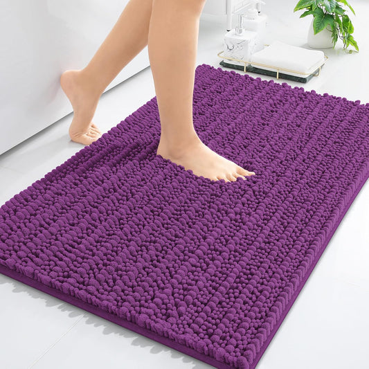 Arotive Luxury Chenille Bathroom Rug Mat, Extra Soft Thick Absorbent Shaggy Bath Rugs, Non-Slip Machine Wash Dry, Plush Bath Mats for Bathroom, Shower and Tub, 30x20, Purple