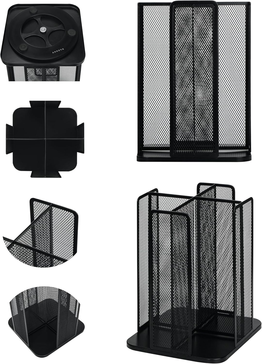 Annova Paper/Plastic Cup and Lid Holder Plastic Storage Organizer, 360°Rotating Coffee Mup Dispenser with 4 Compartments, Multifunctional Storage Rack for Home, Office, Bar, Coffee Shop (Black)