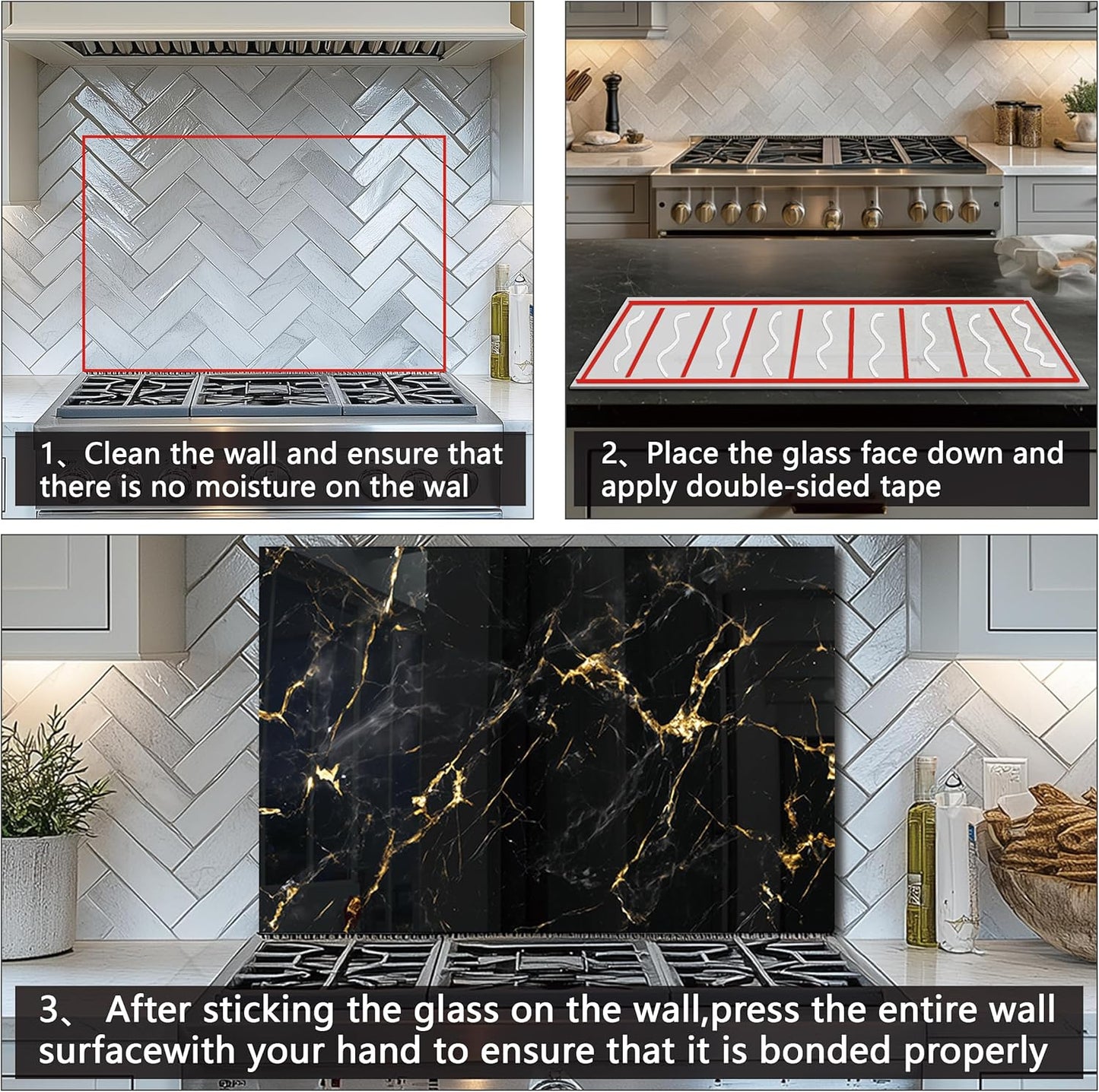 DAIFURONGE Tempered Glass Backsplash For Kitchen Behind Stove,Black Marbling Stove Backsplash Top Cover,Easy to Clean Glass Splashback, Sink Cover Splash Guard,Home Kitchen Wall Decor (30"x24"(76.2x60.96cm))