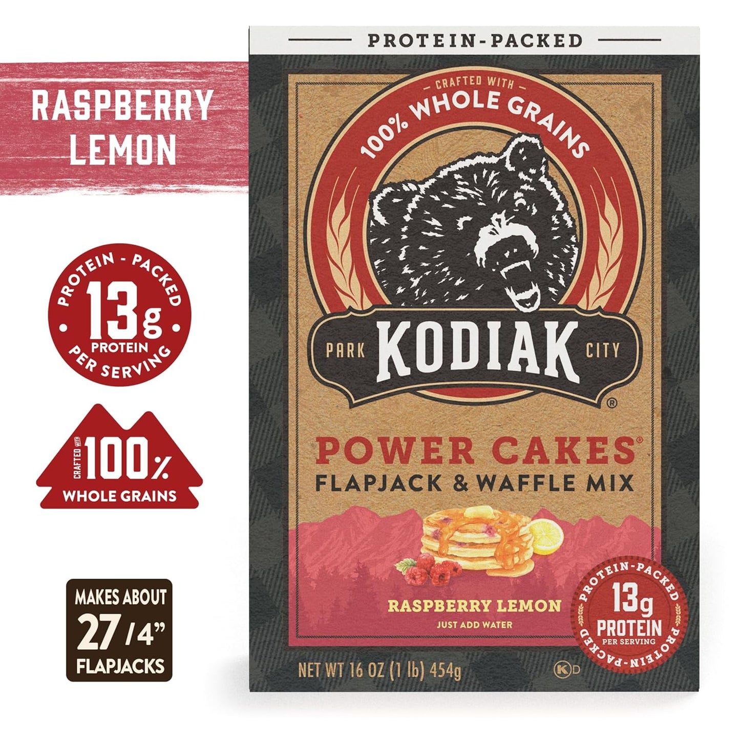 Kodiak Cakes Power Cakes, Pancake & Waffle Mix, Raspberry Lemon, High Protein,100% Whole Grains (Pack of 6)