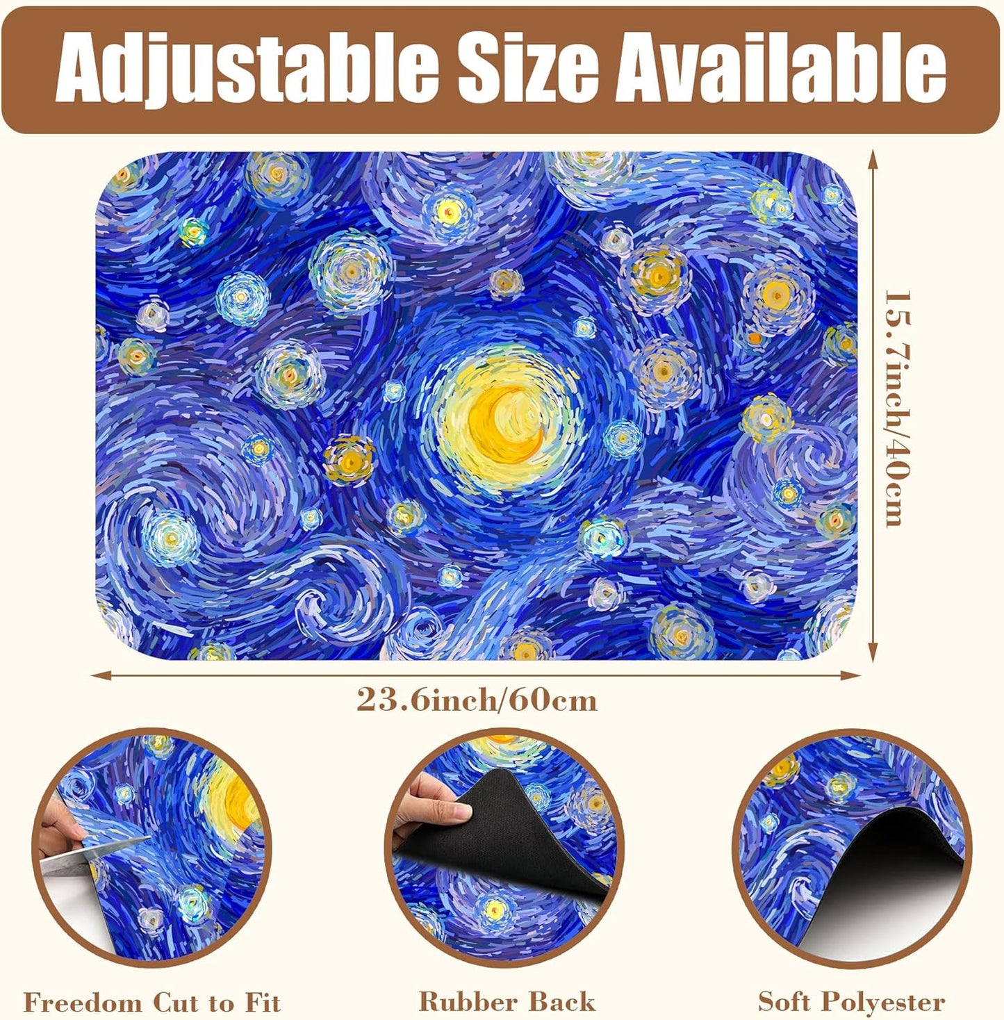 Starry Night Coffee Mat Absorbent Dish Drying Mat for Kitchen Counter Hide Stain Rubber Backed Coffee Bar Accessories Fit Under Espresso Machine Dish Rack, 15.7 x 23.6 Inch