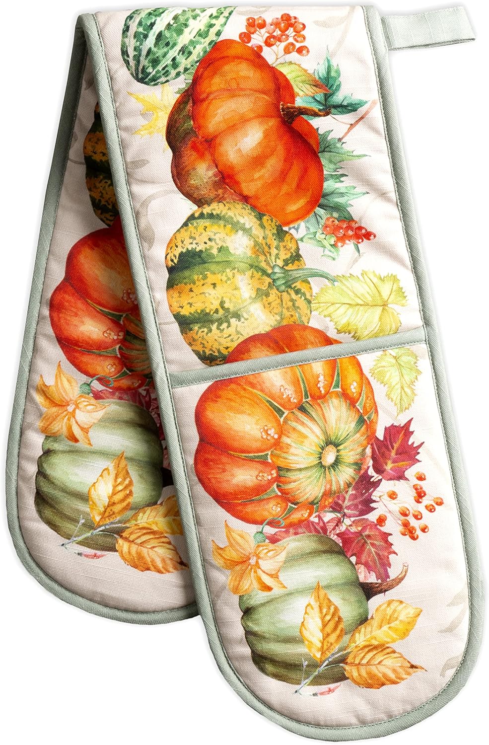 Maison d' Hermine Double Oven Mitts 100% Cotton 7"x35" Double Oven Mitt Heat Resistant BBQ Cooking Gloves with Loop, Baking, Grilling, Home, Kitchen, Handling Hot Pans (Lumina)