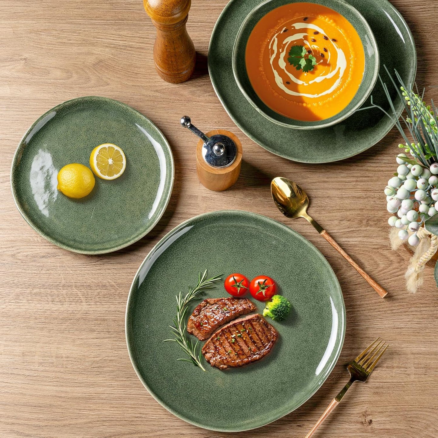 AmorArc Ceramic Dinner Plates Set of 6, 10.5 Inch Handmade Reactive Glaze Stoneware Plates, Rustic Shape Dinnerware Dish Set for Kitchen, Microwave & Dishwasher Safe, Scratch Resistant