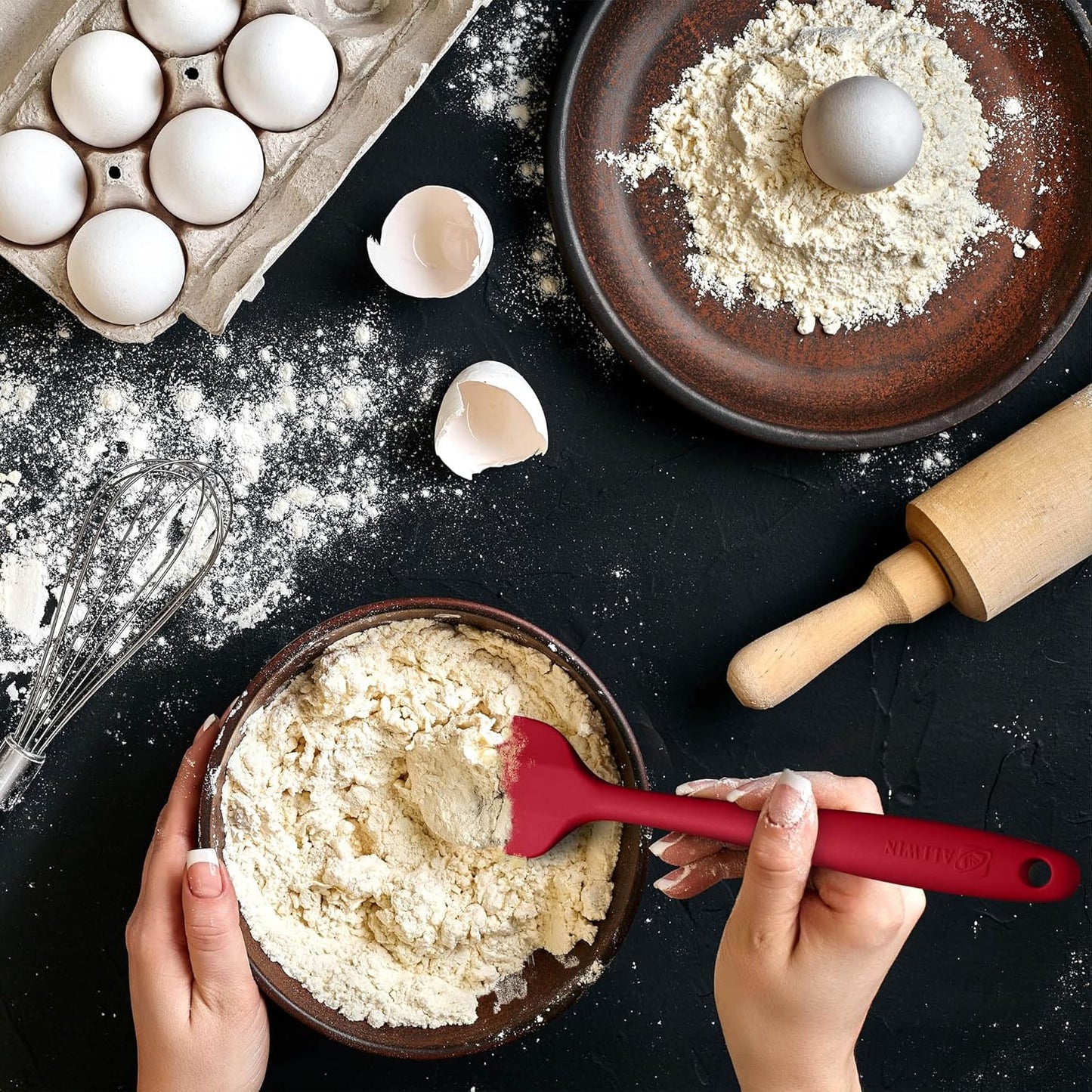 Silicone Spatula 3-piece Set, Ergonomic Handle High Heat-Resistant Spatulas, Non-stick Rubber Spatulas with Stainless Steel Core, Wine Red