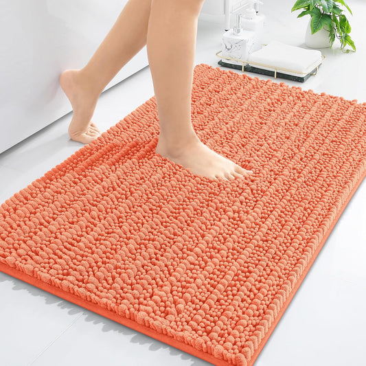 Arotive Luxury Chenille Bathroom Rug Mat, Extra Soft Thick Absorbent Shaggy Bath Rugs, Non-Slip Machine Wash Dry, Plush Bath Mats for Bathroom, Shower and Tub, 30x20, Coral