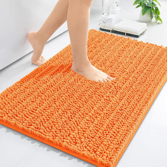 Arotive Luxury Chenille Bathroom Rug Mat, Extra Soft Thick Absorbent Shaggy Bath Rugs, Non-Slip Machine Wash Dry, Plush Bath Mats for Bathroom, Shower and Tub, 30x17, Orange