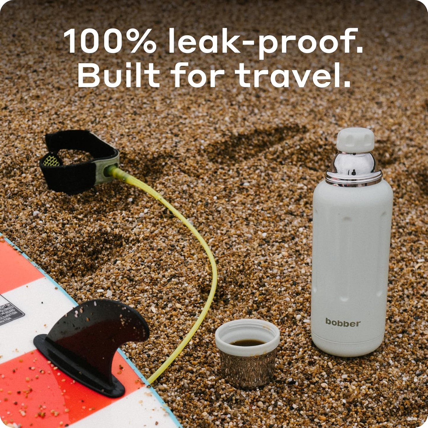 BOBBER 34 oz Stainless Steel Travel Thermos for Hot and Cold Drinks – Dishwasher Safe Metal Water Bottle with Cup Lid – Keeps Hot for 48 Hours – BPA-Free, Vacuum Insulated (Sand Grey)