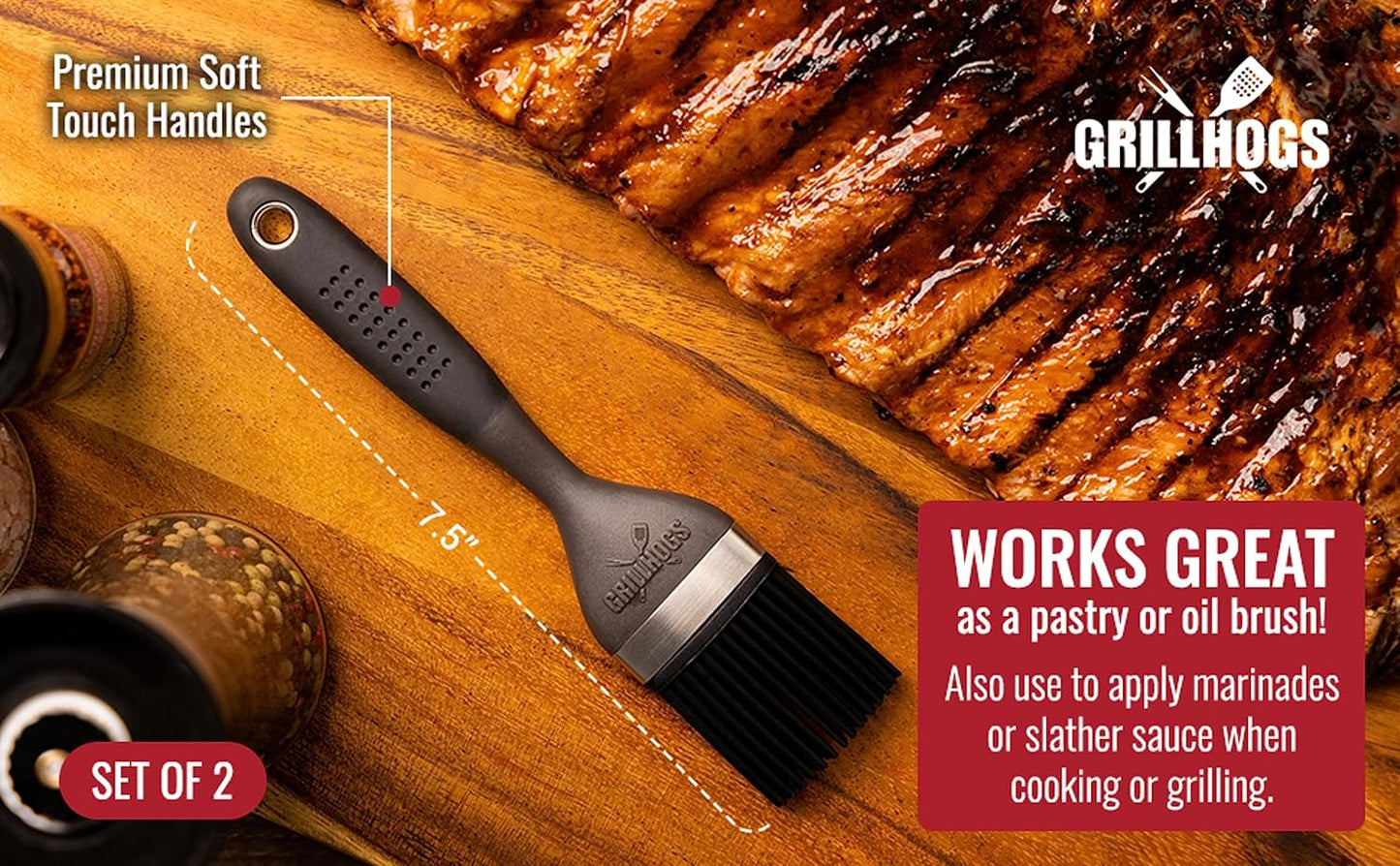 Silicone Sauce Basting Brush, Premium Soft Touch Handles, Pastry and Oil Brush & Barbecue Grilling, Dishwasher Safe & Heat Resistant, Set of 2 (7.5" & 12")