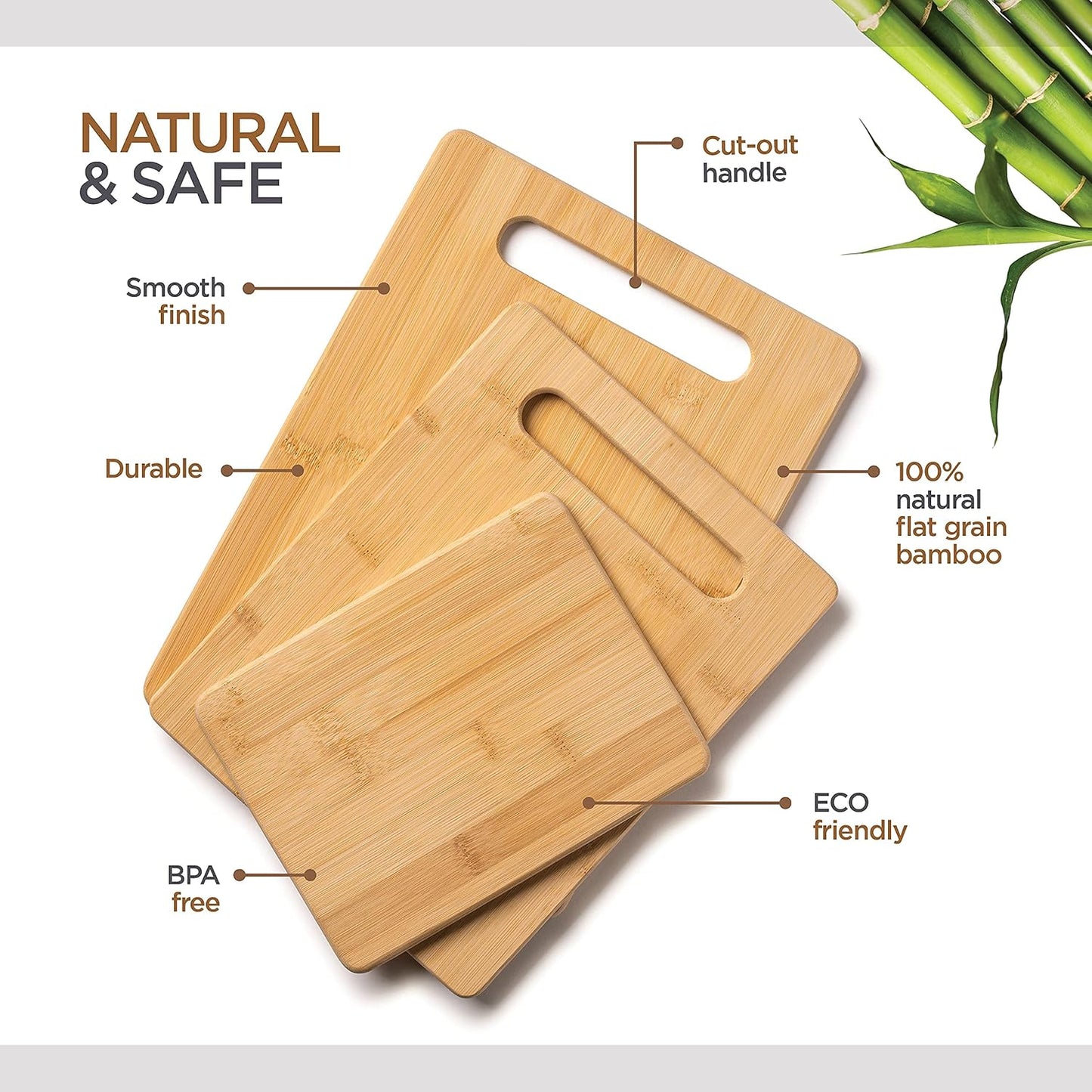 3 Piece Cutting Board Set - Reversible Bamboo Wood Cutting Boards for Kitchen, Chopping Meat, Vegetables, Fruit, Cheese, Charcuterie - Assorted Sizes with Handles for Meal Prep & Serving, Kitchen Gift