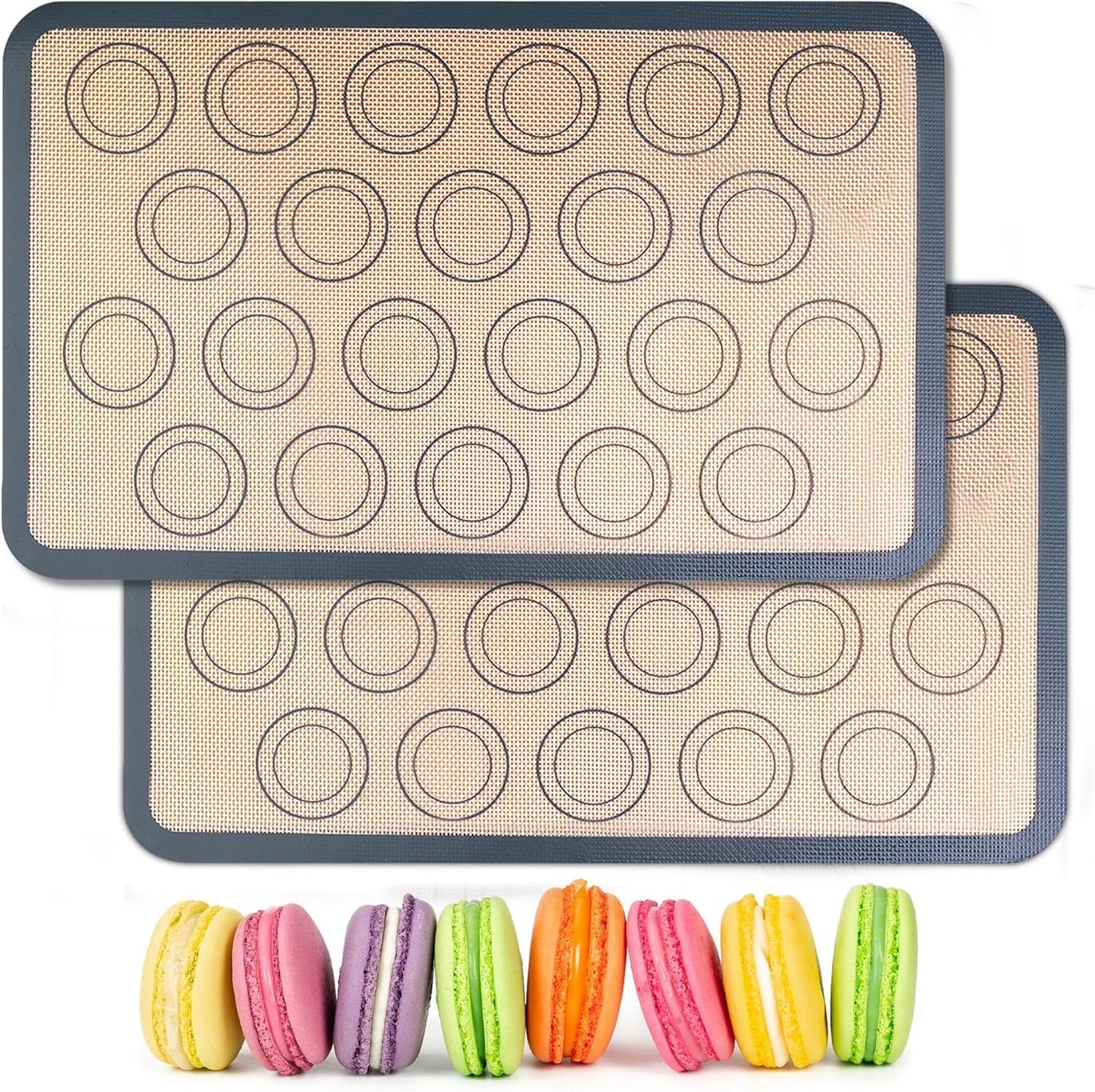 HOOMIL Macaron Silicone Baking Mats 2-Pack, 15" x 10" Jelly Roll Pan Size Macaron Silicone Mat, Non-Stick, Reusable, Food Safe Baking Mat - Brown+Gray