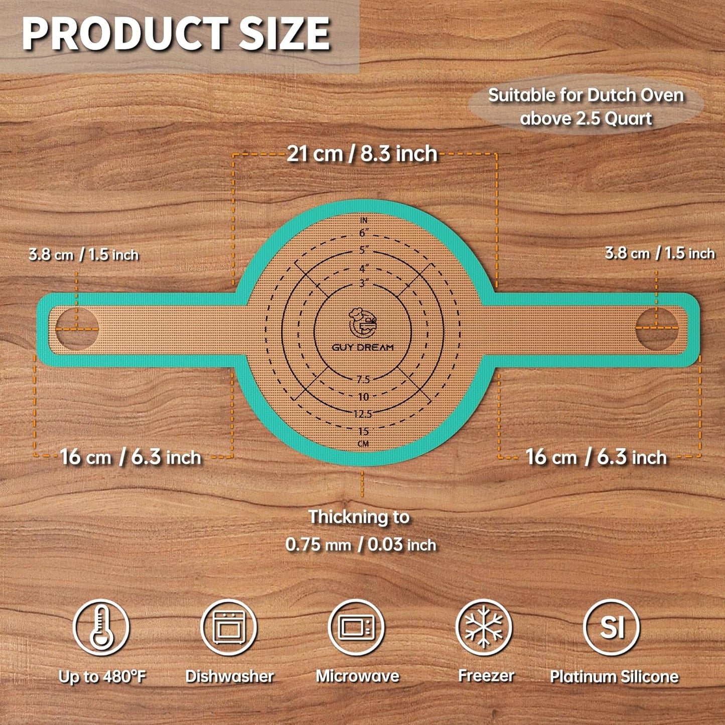 GUYDREMAT Silicone Bread Sling – Food Grade Silicone Baking Mat for Dutch Oven – Heat-resistant Dutch Oven Liner for Sourdough Baking – Easy Cleaning Bread Baking Mat, 2PCs Pack