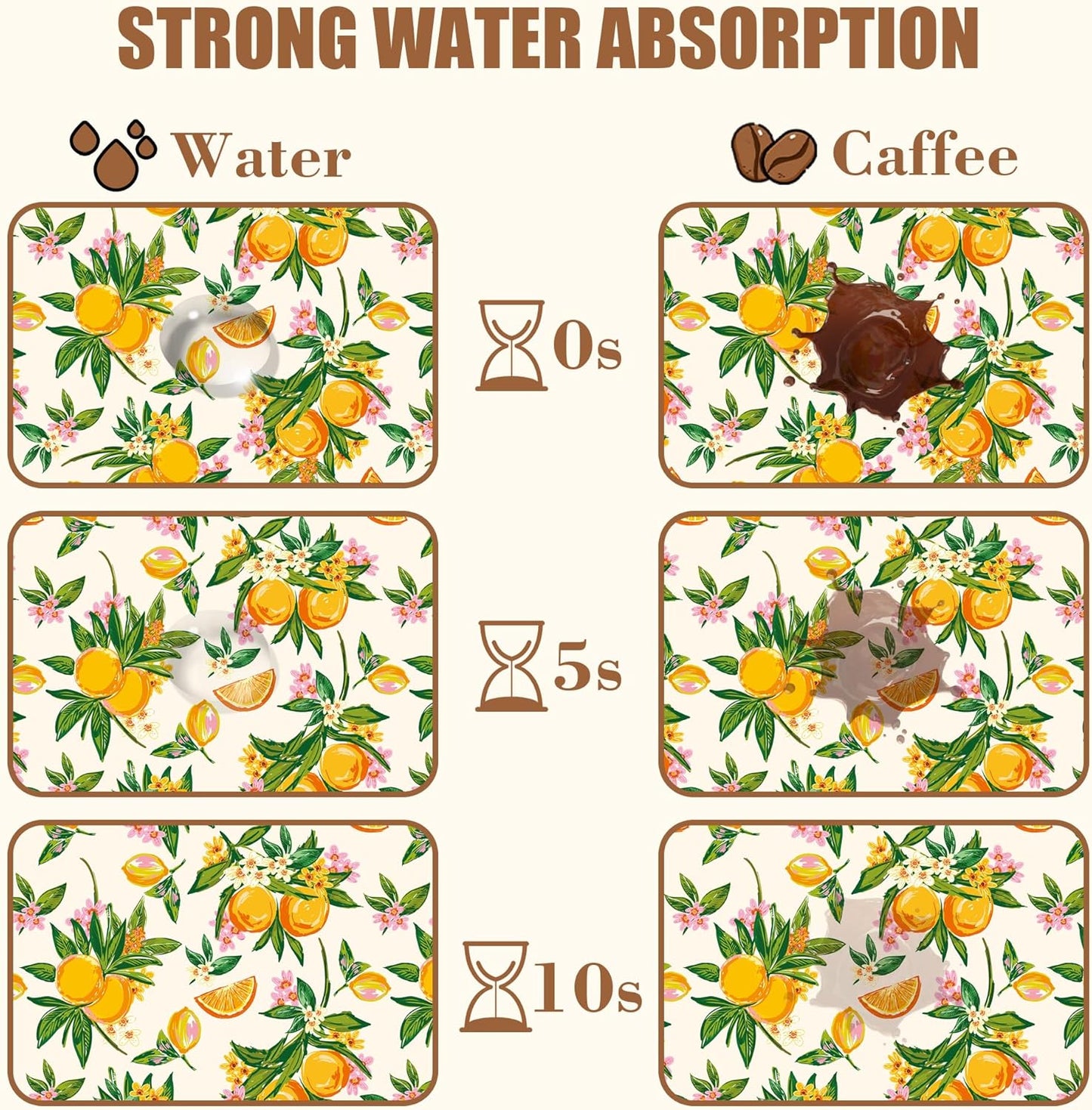 Dish Drying Mat Orange Fruit Floral Coffee Bar Mat for Countertop Hide Stain Rubber Backed Dish Drainer Rack Pad Coffee Maker Espresso Machine Dining Room Decoration 15.7 x 23.6 Inch