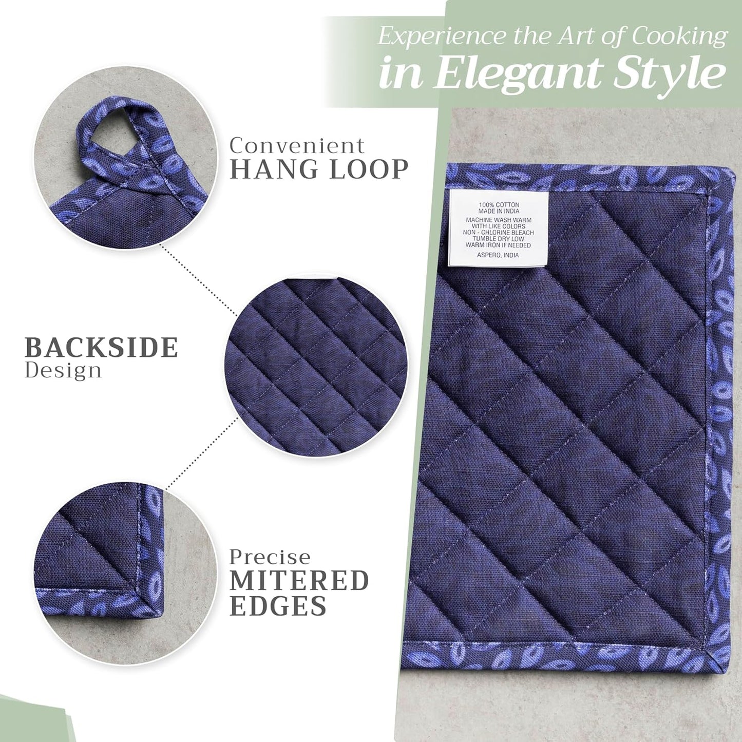 Maison d' Hermine Pot Holders Set 100% Cotton Heat Resistant Potholders 8" x 8" Hot Pads with Loop BBQ, Cooking, Baking, Grilling, Kitchen, Handling Hot Pans (Pack of 2, Pumpkin Blues)