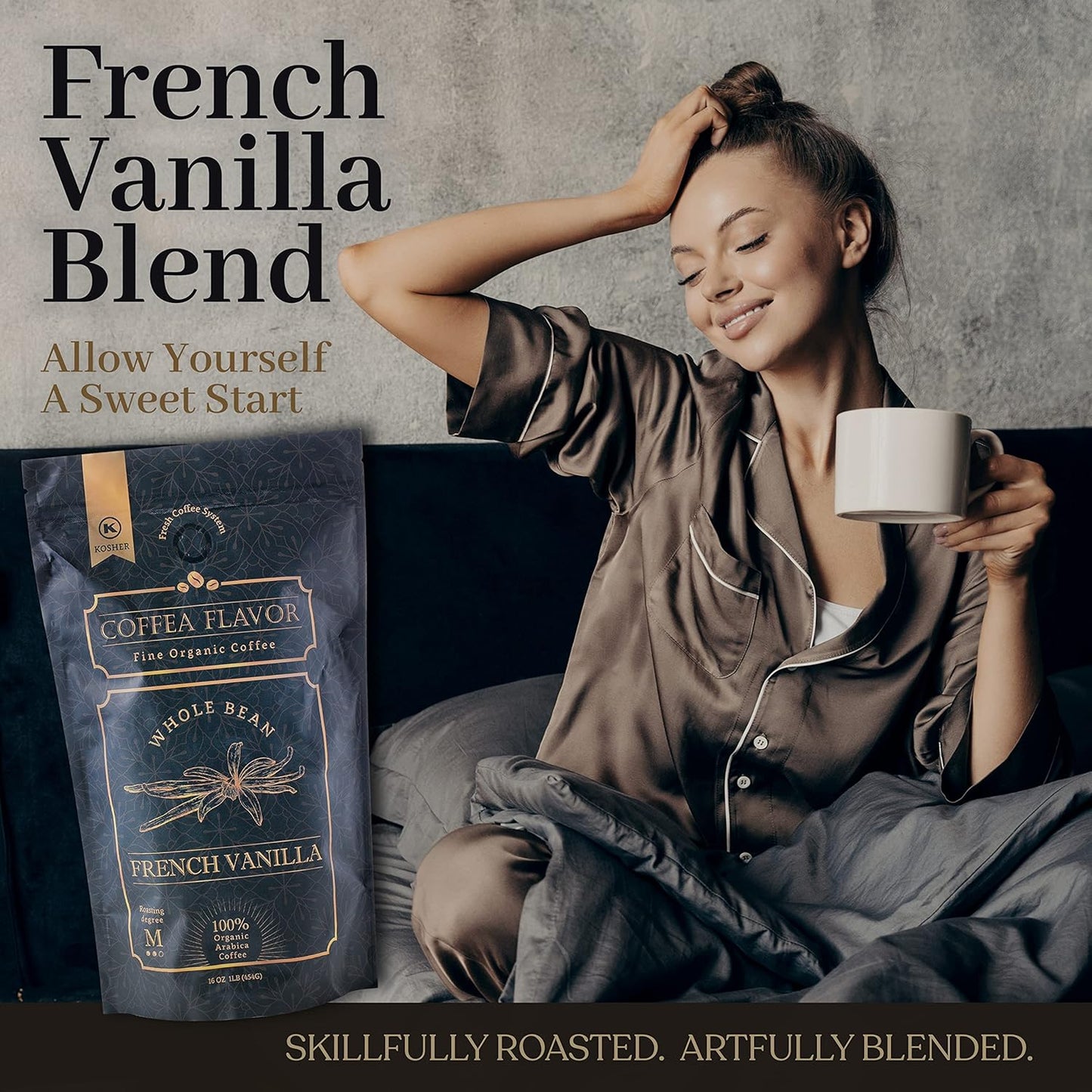 French Vanilla Flavored Whole Bean Coffee – 100% Arabica, Single Origin, Medium Roast, USDA Organic, No Sugar Added, Naturally Sweetened – by Coffea Flavor
