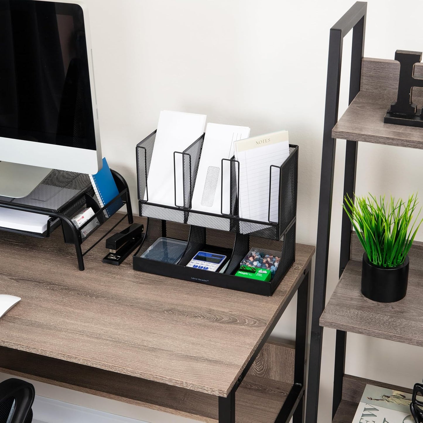 Mind Reader Multipurpose Countertop Organizer, Office Breakroom and Desktop Storage, Metal Mesh, Black