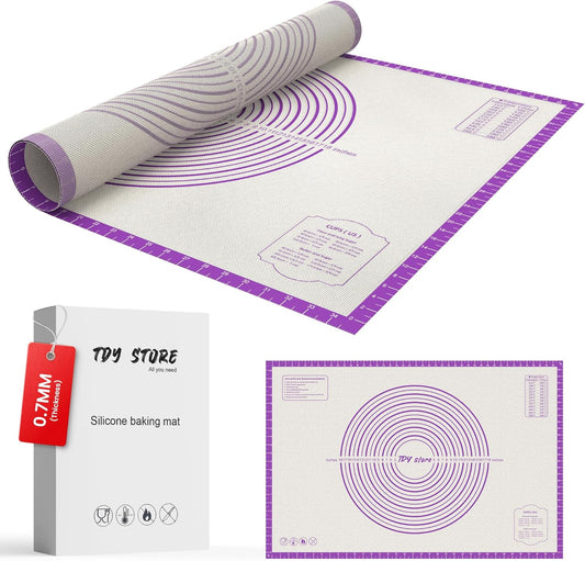 26 * 16 inches Purple, Non-Slip Silicone Baking Sheets - Baking Mat with 0.7mm Thickness - Non-Stick Pastry & Cookie Mat for Kitchen Counter for Rolling Out Dough with Measurements.