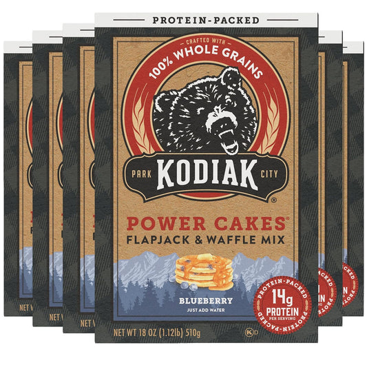 Kodiak Cakes Power Cakes Protein Pancake Mix & Waffle Mix - 100% Whole Grain - Blueberry (Pack of 6)