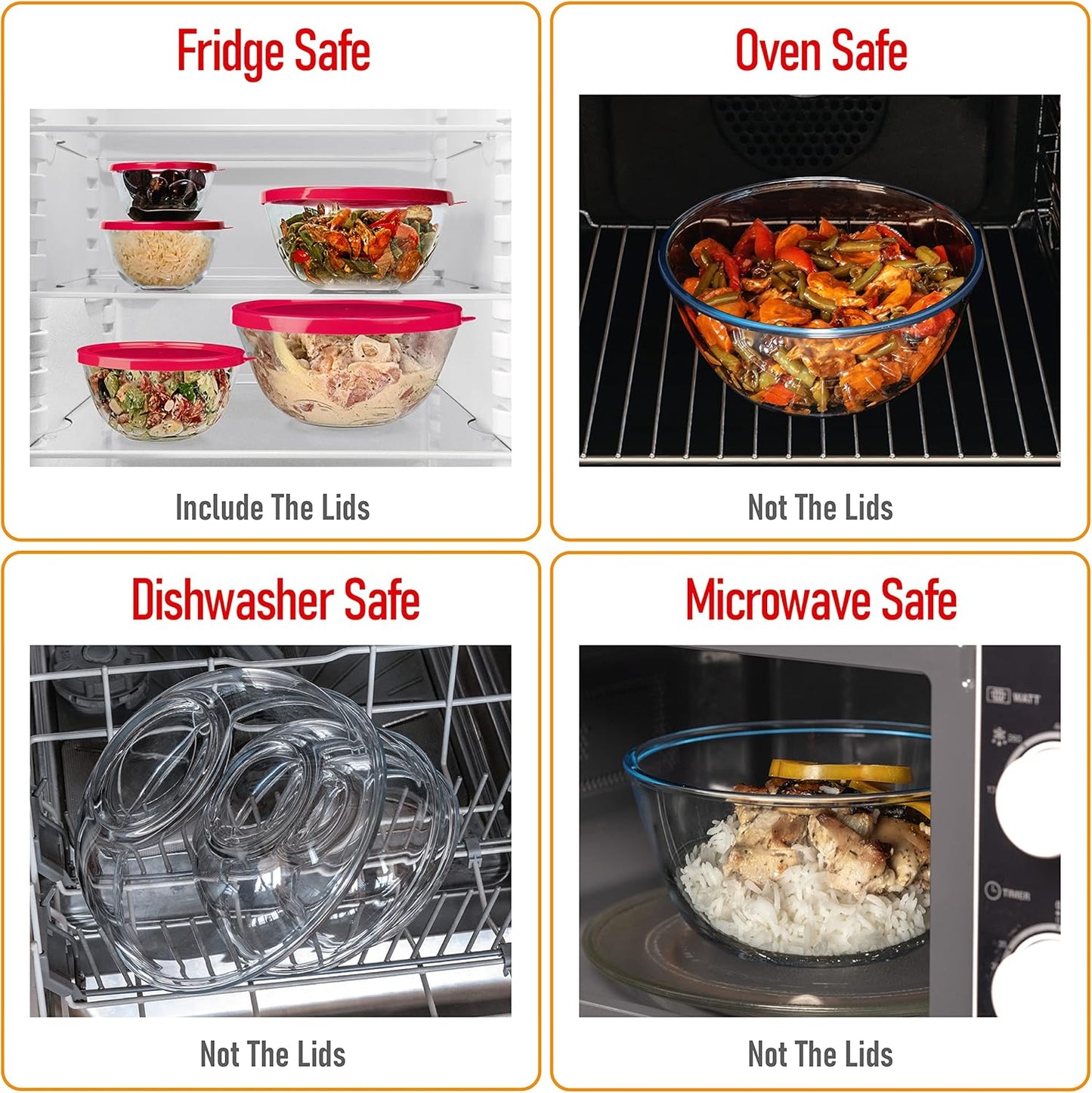 7 Stackable Space-Saving Nesting Glass Bowls with Pink Lids for Foodprep, Storage, Baking, Mixing & Cooking, Microwave Safe - Durable Inert Borosilicate Glass