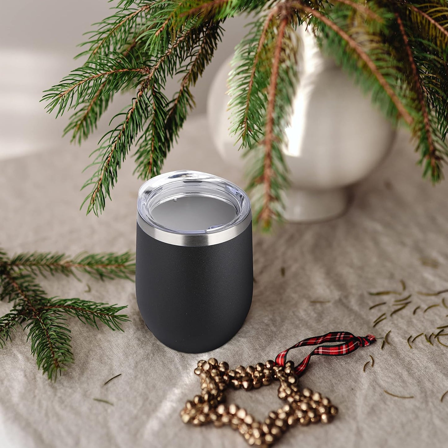 DOMICARE Stainless Steel Wine Tumbler Bulk with Lid, Personalized Insulated Tumblers Set, 12oz Travel Coffee Cups Pack of 8, Black