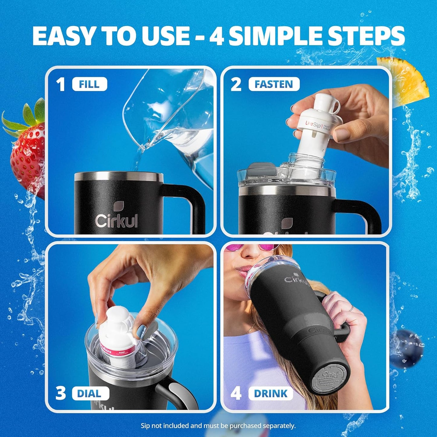 Cirkul 40oz. Carbon Stainless Steel Tumbler with Handle, All-Day StrawSip™, Double-Wall Insulated