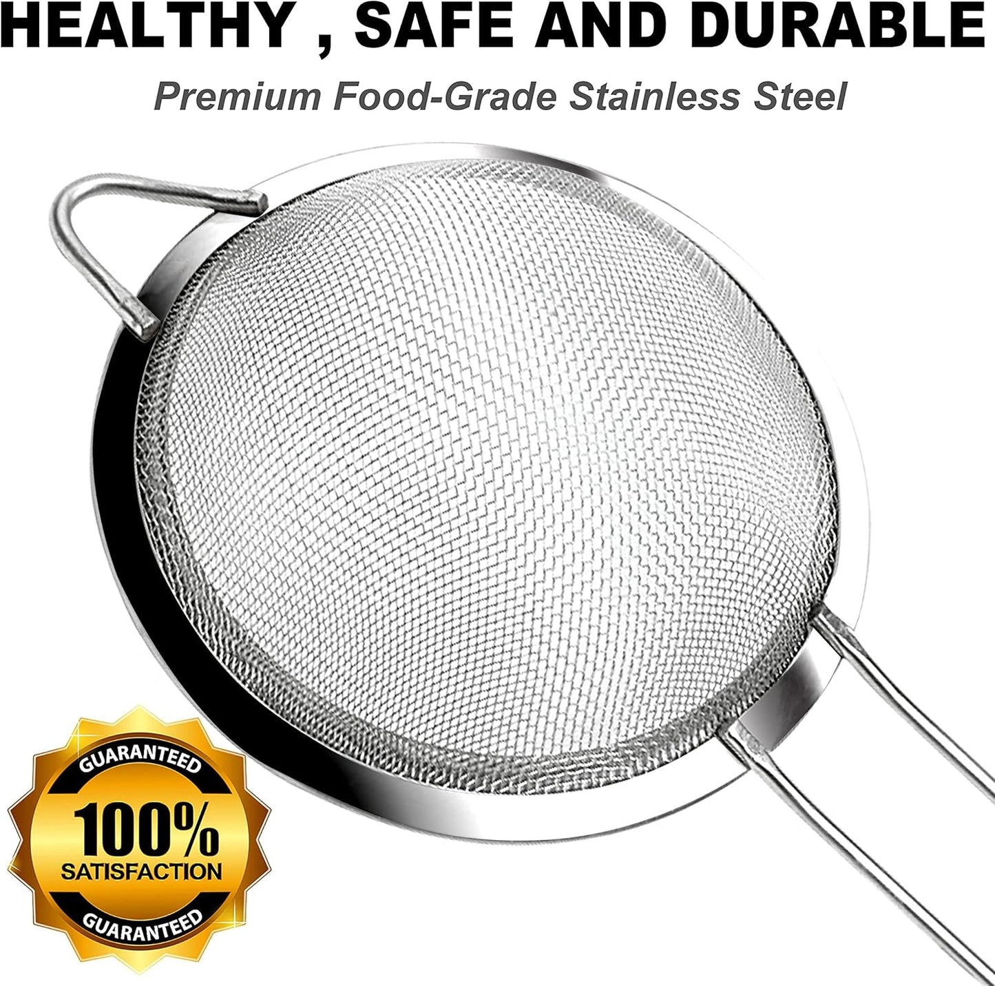 Anaeat Fine Mesh Strainers - Premium Stainless Steel Colander Sieve Sifters, with Durable Mesh and Sturdy Handle, Excellent for Sifting Dry ingredients, Flour, Pastas, Rice, Tea (7.87"）