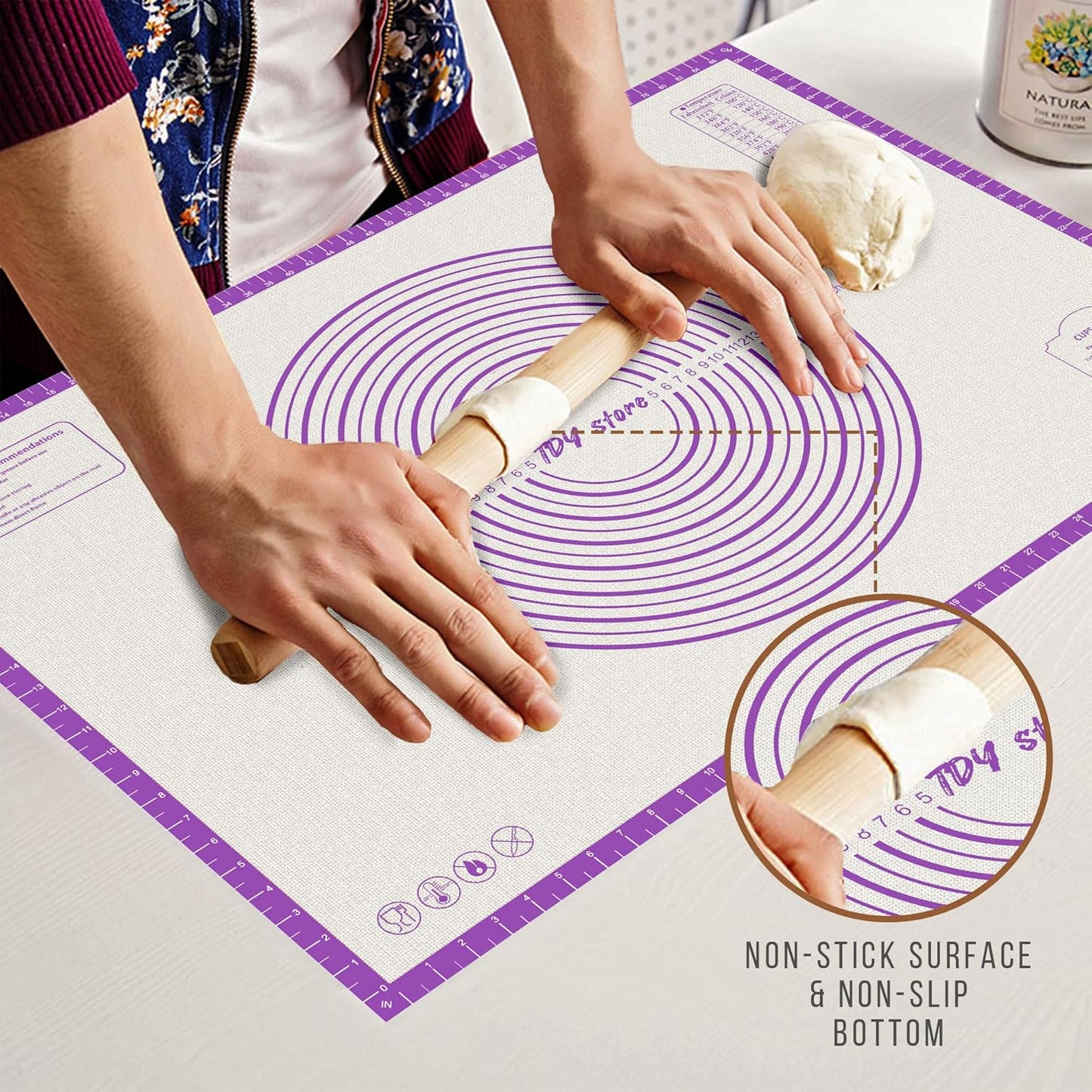 28 * 20 inches purple, non-slip silicone baking sheets - baking mat with 0.7mm thickness - non-stick pastry & cookie mat for kitchen counter for rolling out dough with measurements.