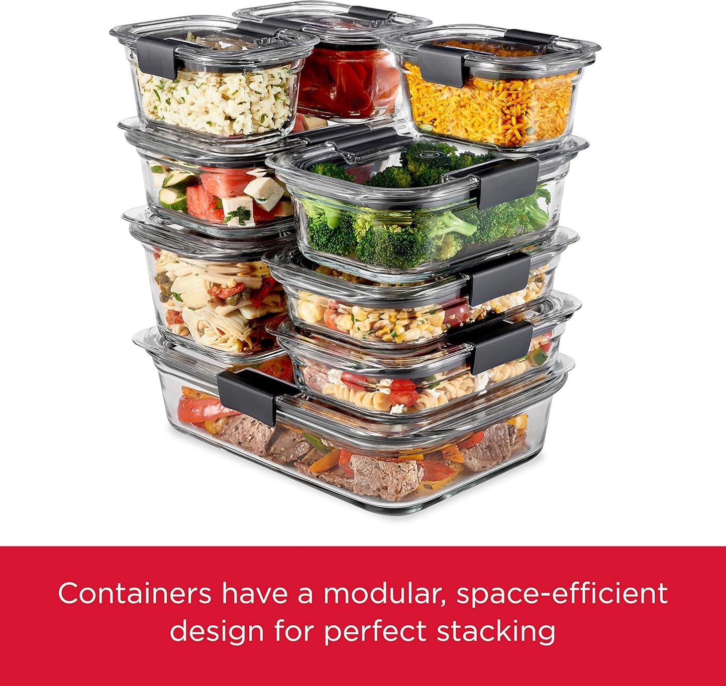 Rubbermaid Brilliance Glass Storage 4.7-Cup Food Containers with Lids Set of 3 Clear