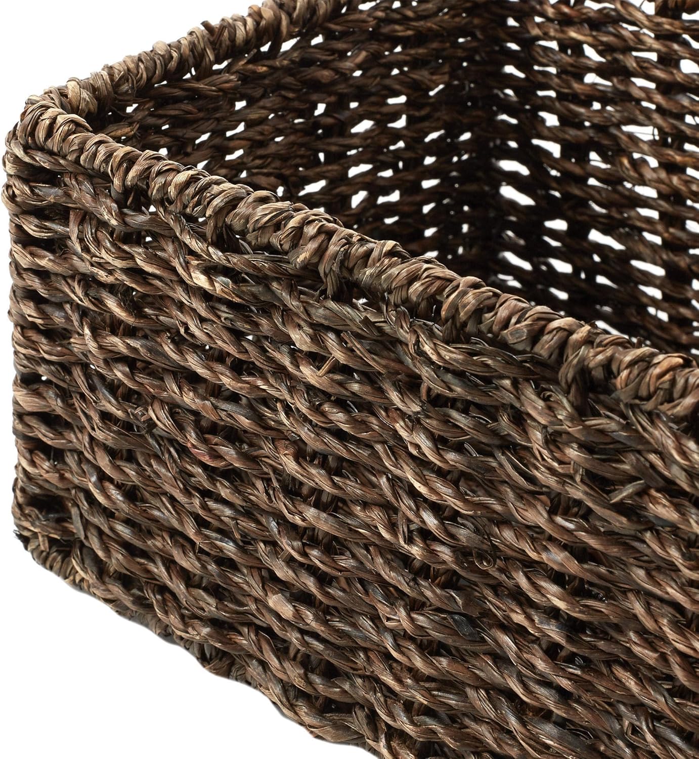 Casafield Set of 2 Bathroom Storage Baskets, Espresso - Seagrass, 16" W x 6.75" D x 4.25" H, Woven Toilet Tank Topper Bins for Organizing Tissues, Toilet Paper, Toiletries, Shelves
