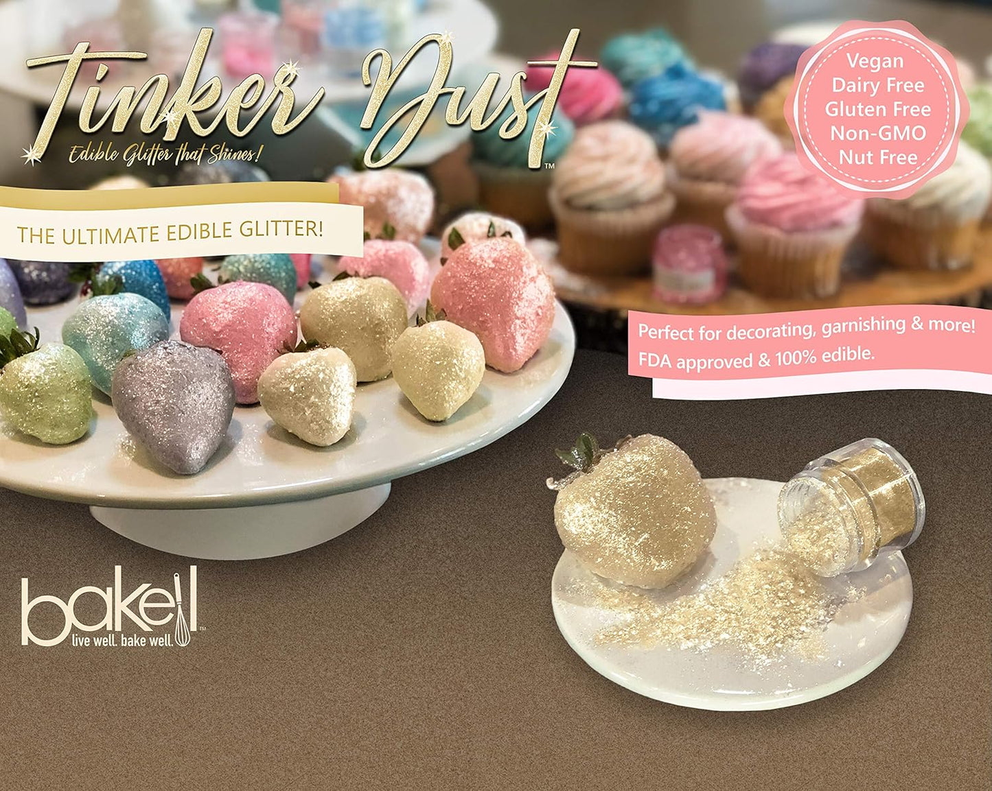 Bakell - Gold Tinker Dust Edible Glitter (25g, 1x Jar) for Food, Desserts, and Beverages!