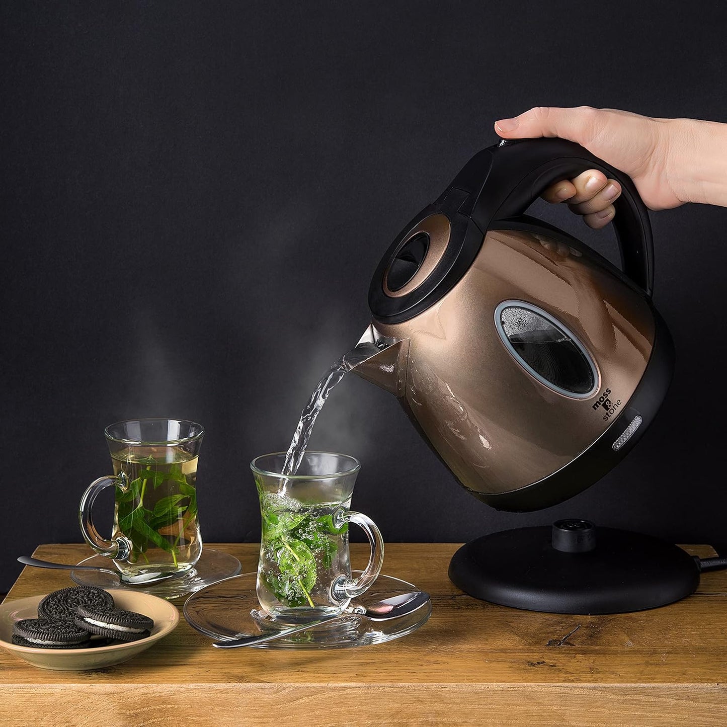 Moss & Stone 1.2L Stainless Steel Small Electric Kettle, Cordless 1500w Fast Boiling Pot, Portable Hot Water Electric Tea Kettle With Boil Dry Protection & Auto Shut-Off (Champagne)