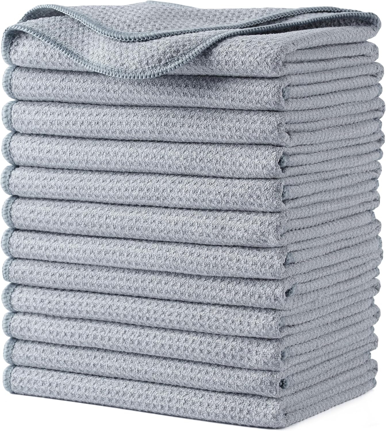 POLYTE Premium Microfiber Kitchen Dish Hand Towel Waffle Weave 12 Pack (16x28 in, Gray)