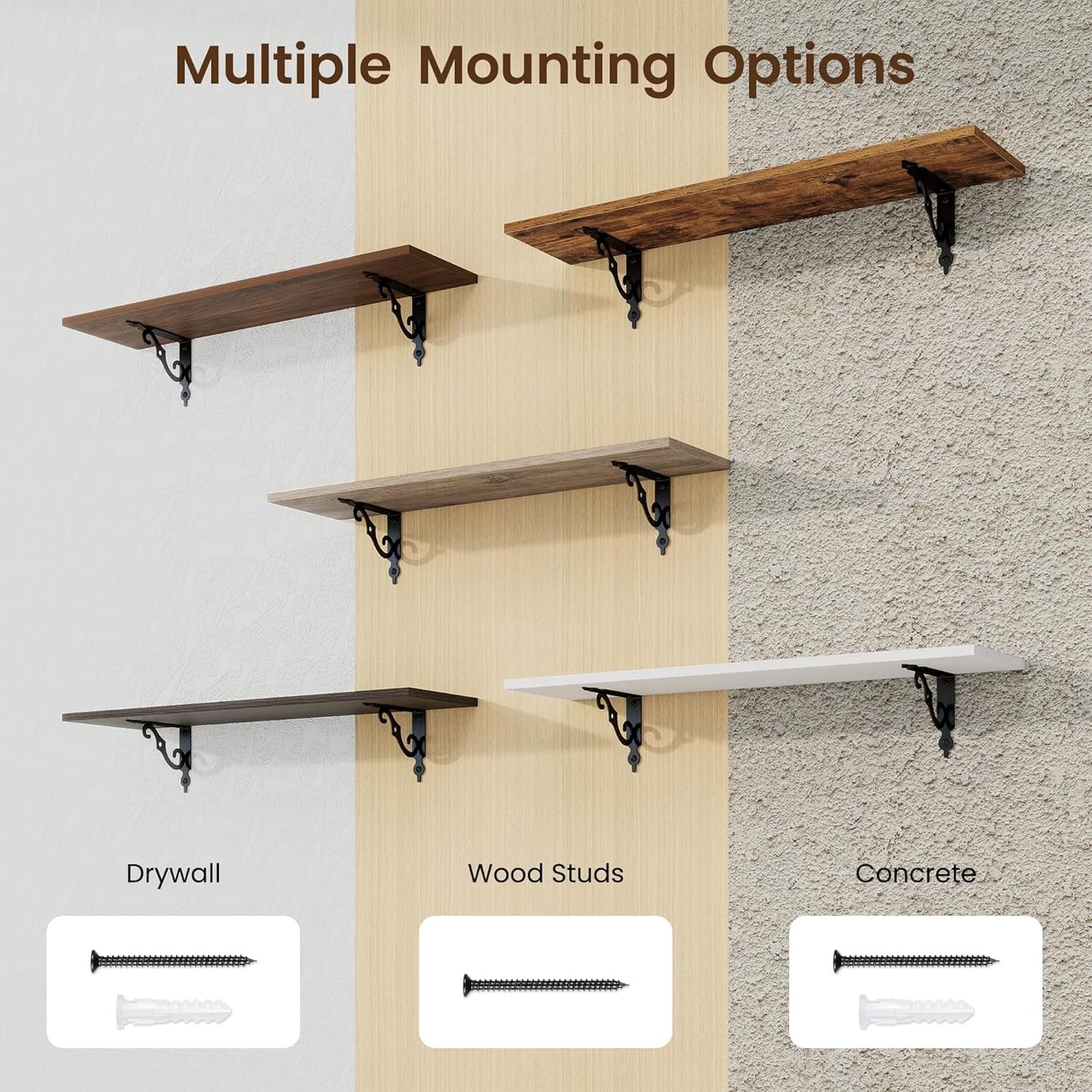 RICHFOCUS Floating Shelves for Wall Decor, 31.5W x 8D Shelves Set of 2, 8" Deep Rustic Wood Floating Shelves Wall Mounted with Metal Brackets, Shelves for Living Room Bedroom Kitchen, White