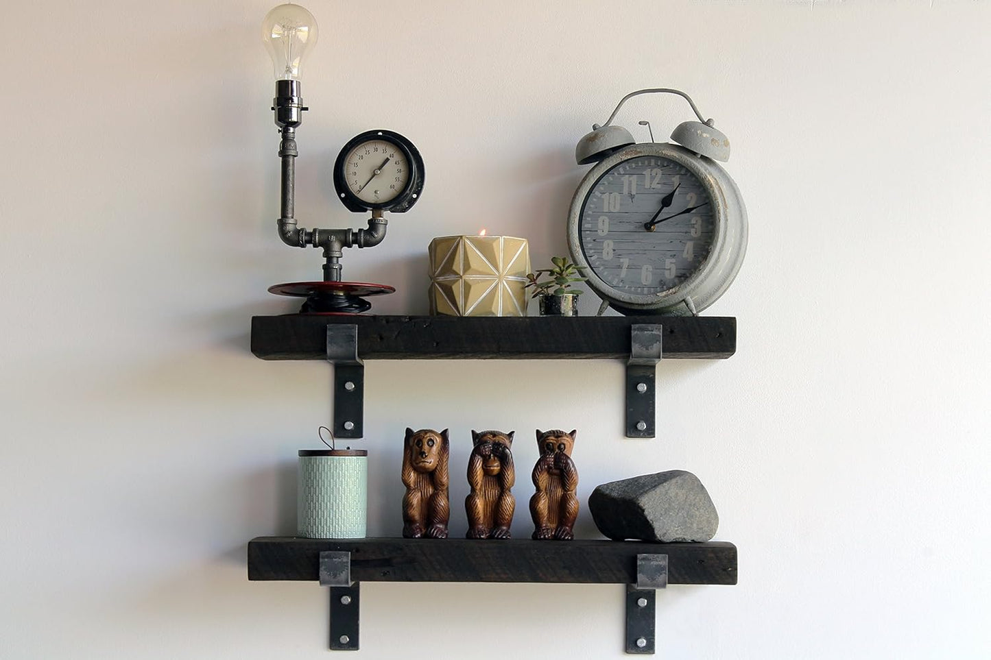 Urban Legacy Accent Shelves | Reclaimed Barn Plank | Set of 2 with Full Brackets (Coffee Bean 18"x 7"x 2")